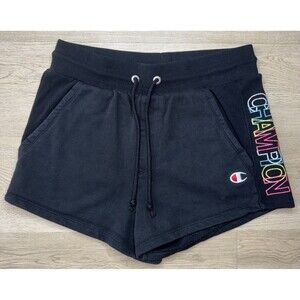 Champion Reverse Weave Shorts Womens Medium Black Embroidered Spellout Knit M